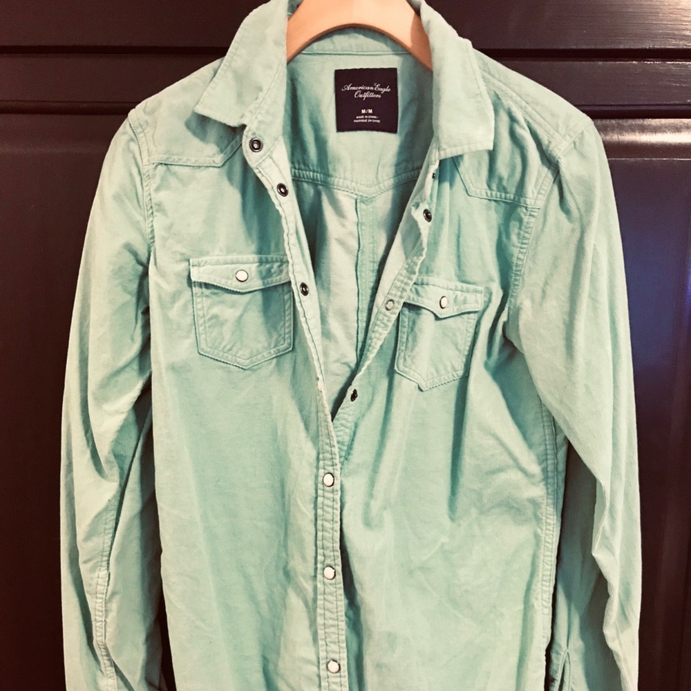 Mint green corduroy button down.